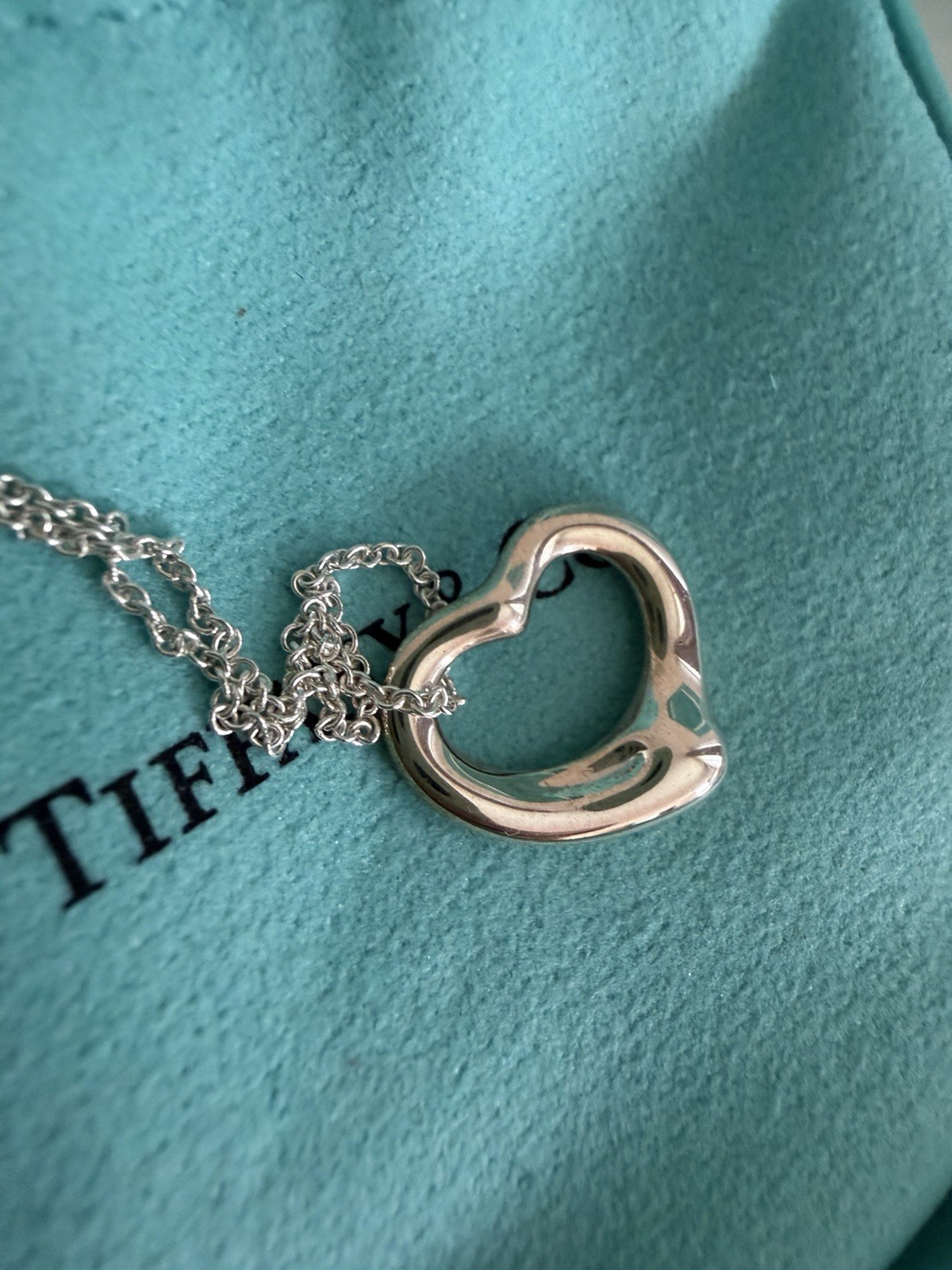 Tiffany & Co. Elsa Peretti 11mm Open Heart Pendant Necklace Sterling Silver 16″