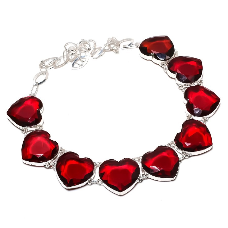 Mozambique Garnet 925 Sterling Silver Heart Gemstone Jewelry Necklace 8″ AAB 88