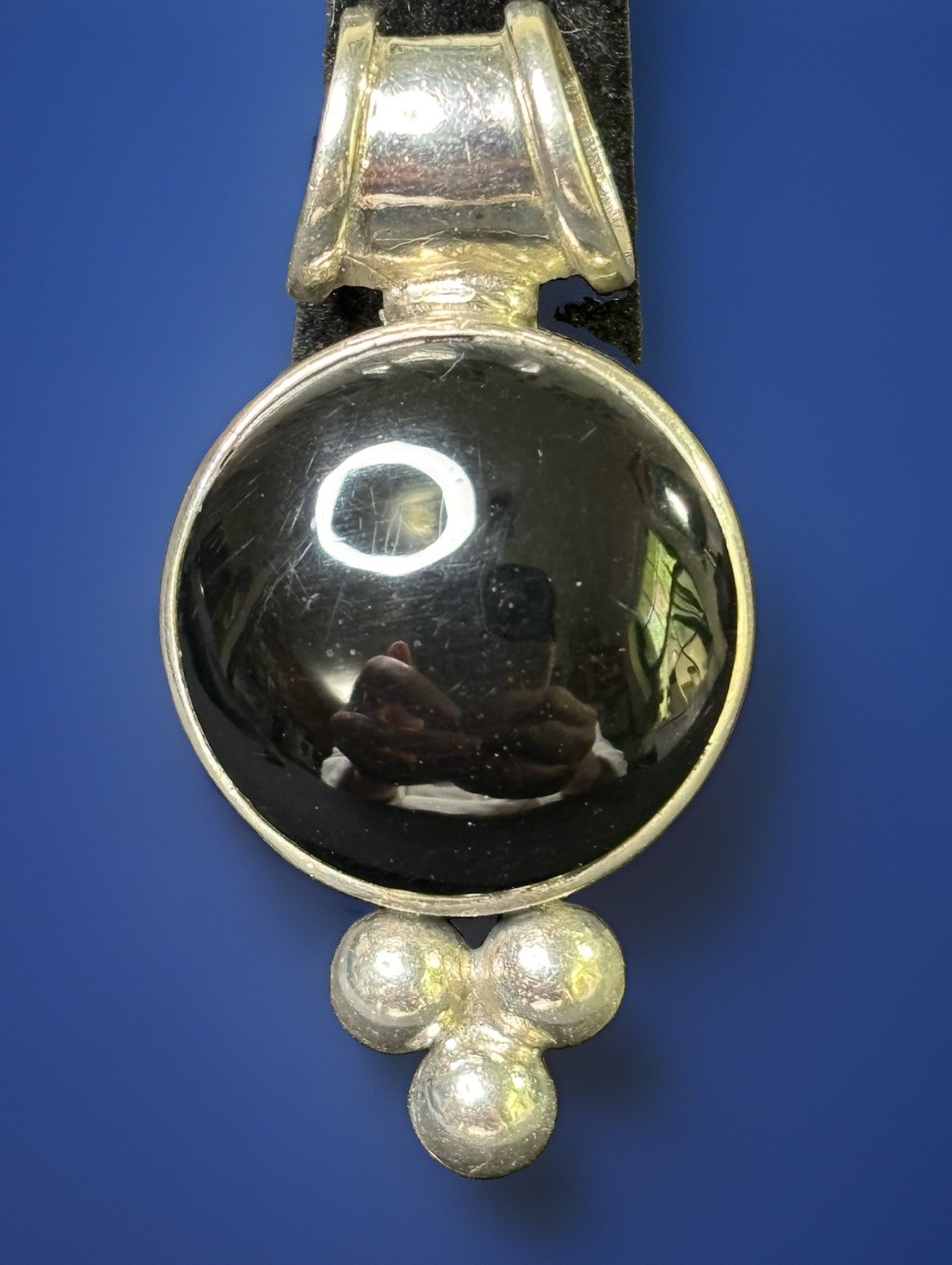 925 Sterling Silver Onyx Cabochon Vintage Southwestern Style Slide Pendant