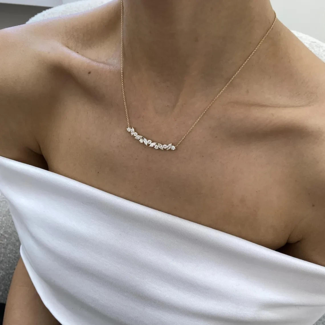 Marquise & Round Lab Grown Diamond Necklace Chain 18” 14k Yellow Gold