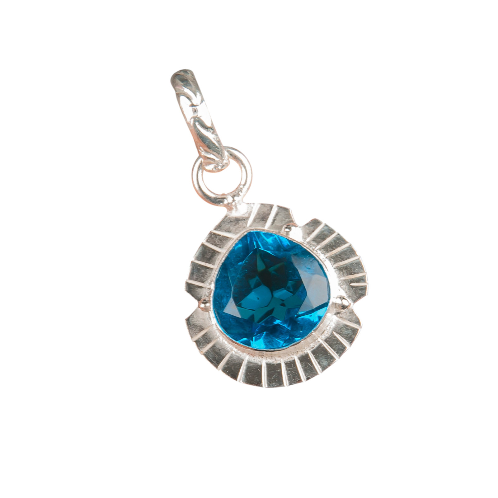 Swiss Blue Topaz Gemstone 925 Solid Silver Chain Pendent 1.15″ Gift For Wife
