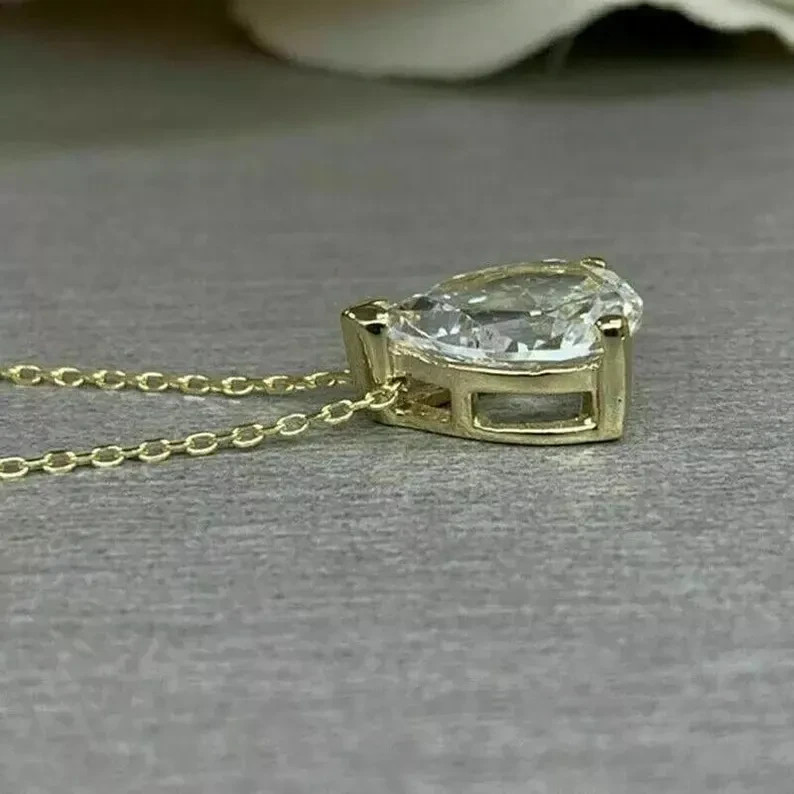 3Ct Pear-Cut Lab Grown Diamond Solitaire Pendant & Necklace 14k Yellow Gold