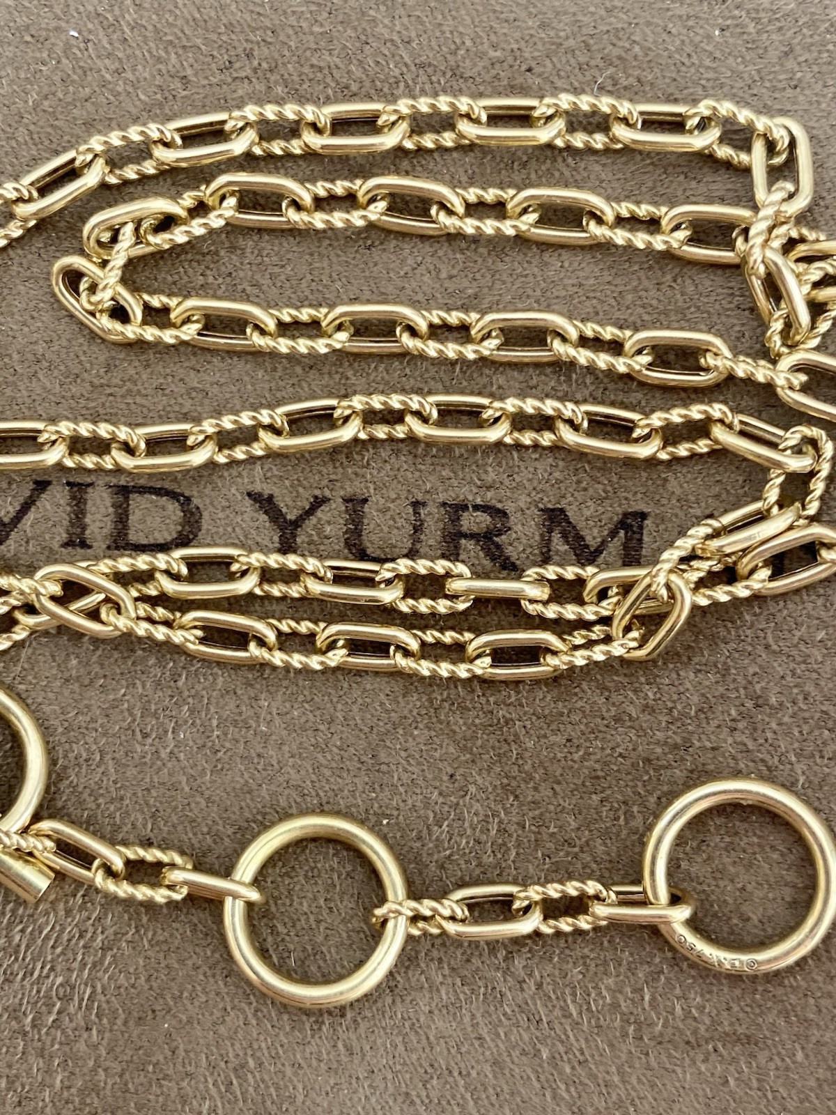 David Yurman 18K Gold Madison Necklace 3mm 17” Toggle 3 Ring Amulet Holder $4400