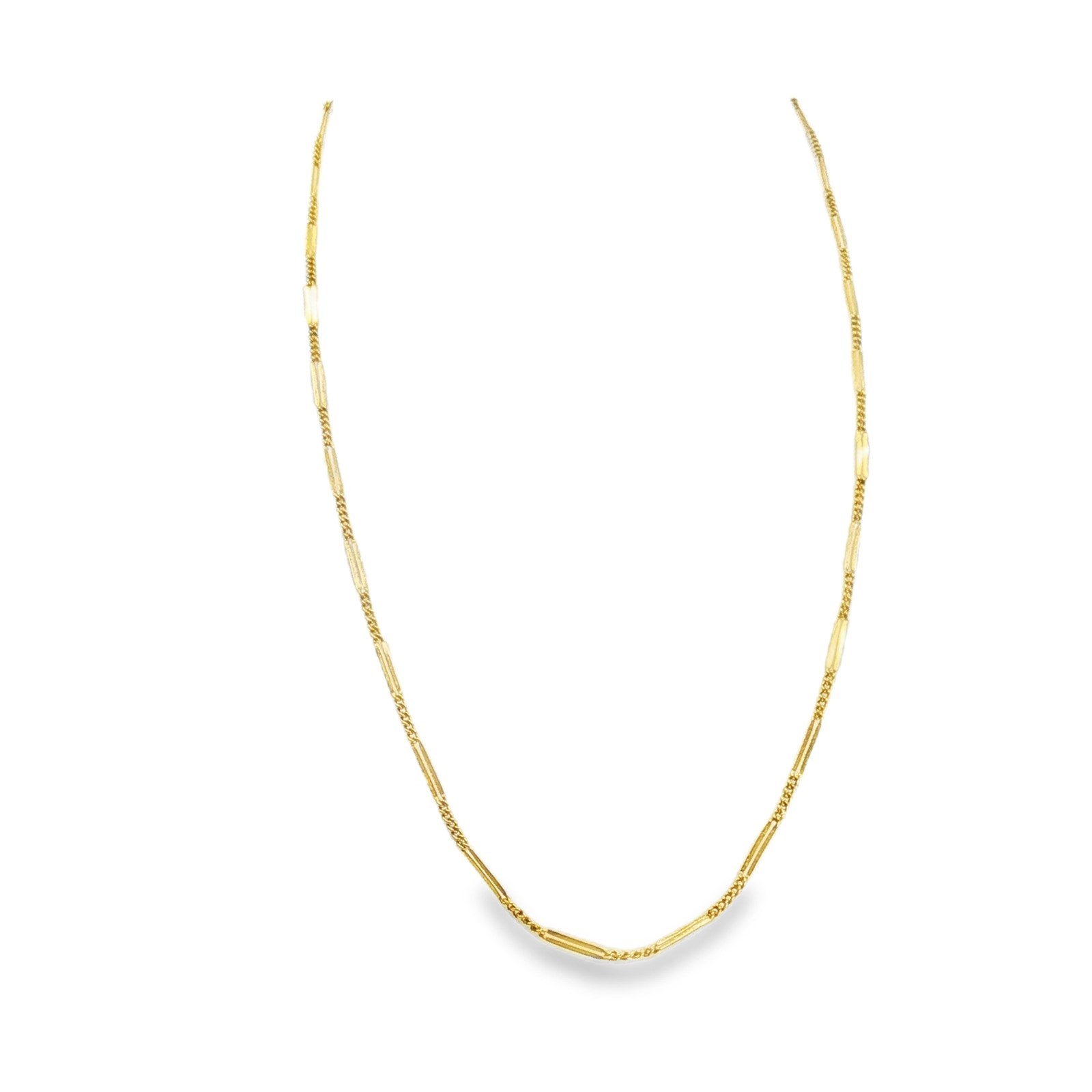 Vintage 14K Yellow Gold Bar & Curb Link Necklace 15.25″