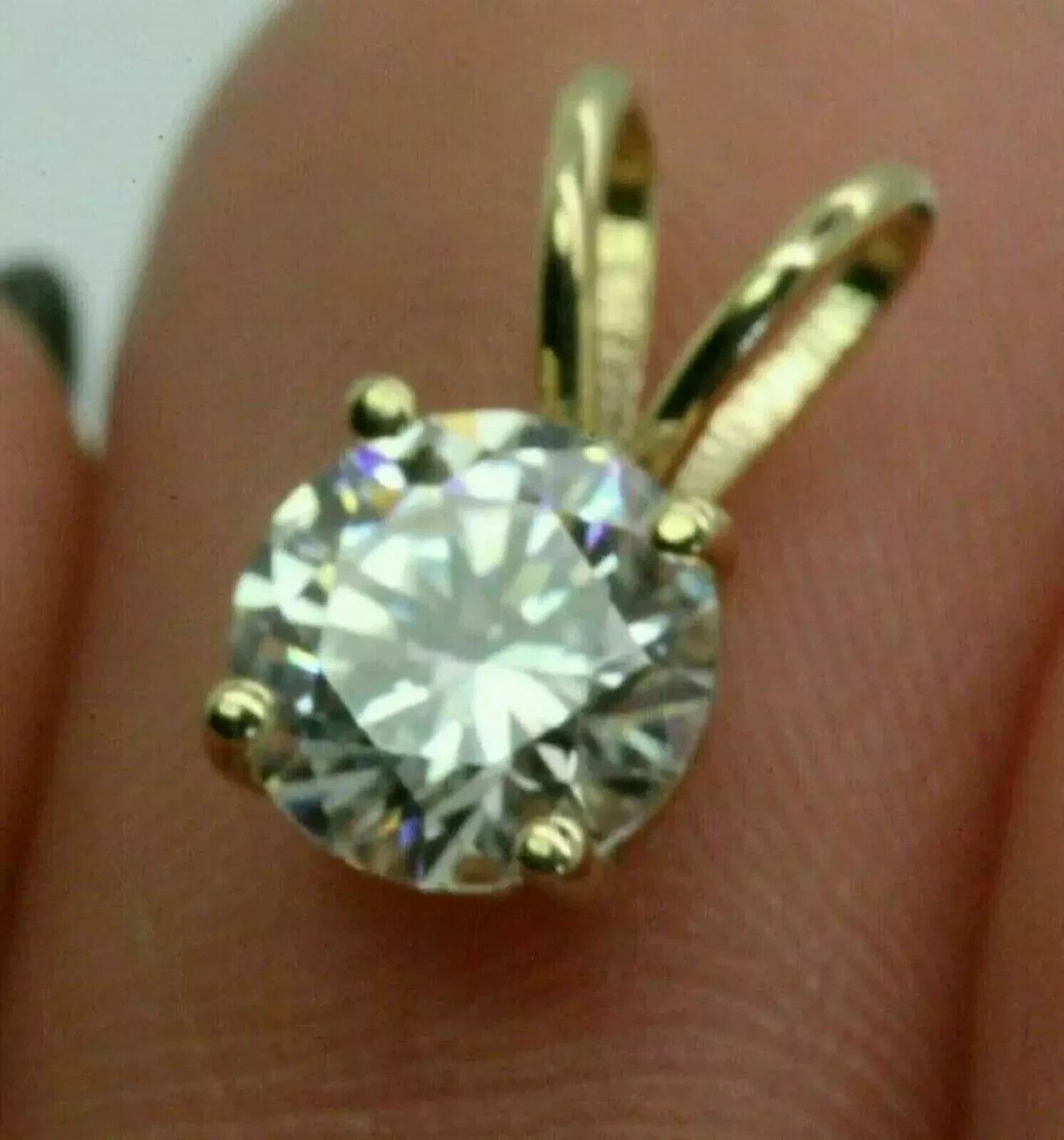1.95Ct Round MOISSANITE Solitaire Pendant 10K Solid Yellow Gold with 925 Chain