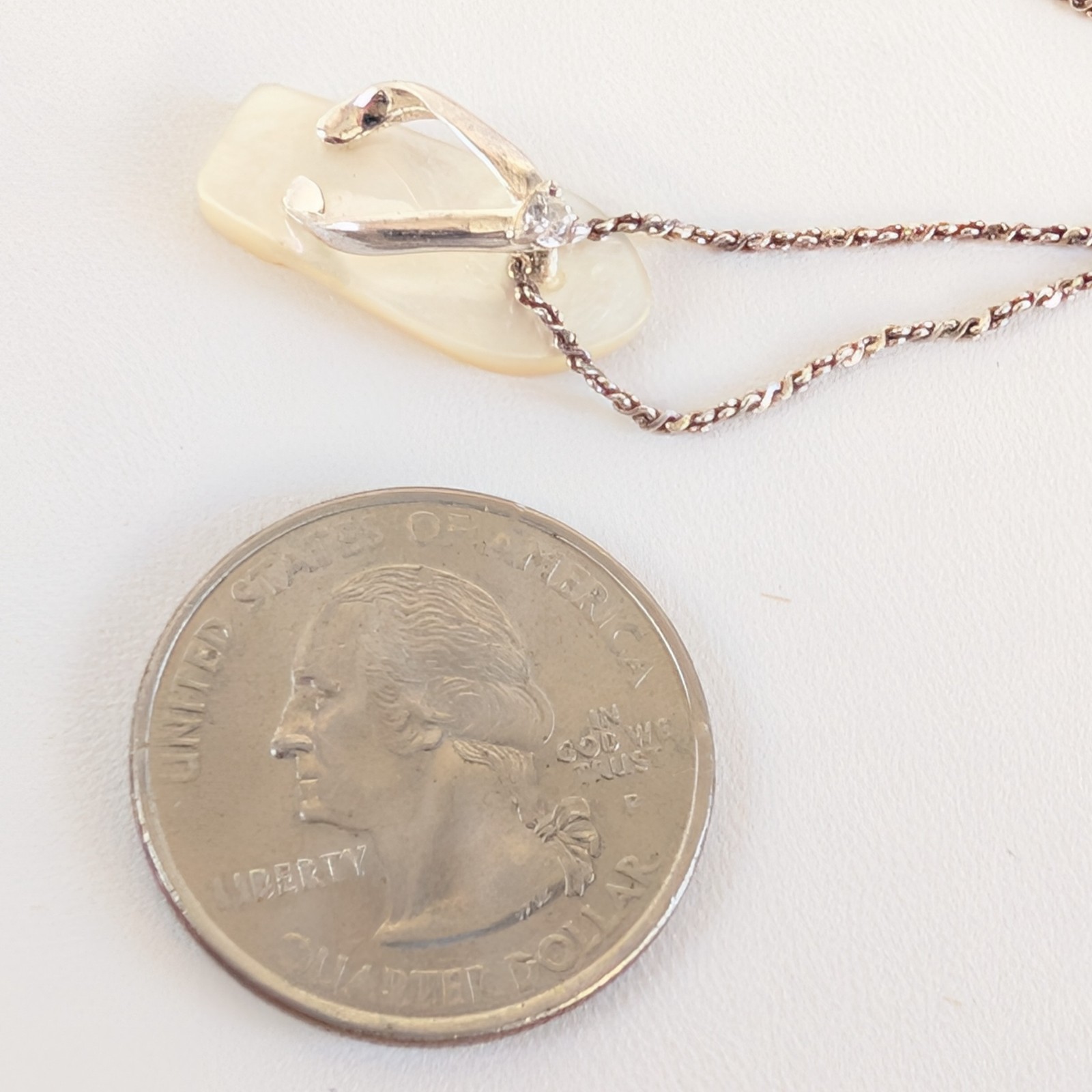 Sterling Flip Flop Necklace Mother of Pearl 20″ Italy 925 Beach Jewelry Gift Box