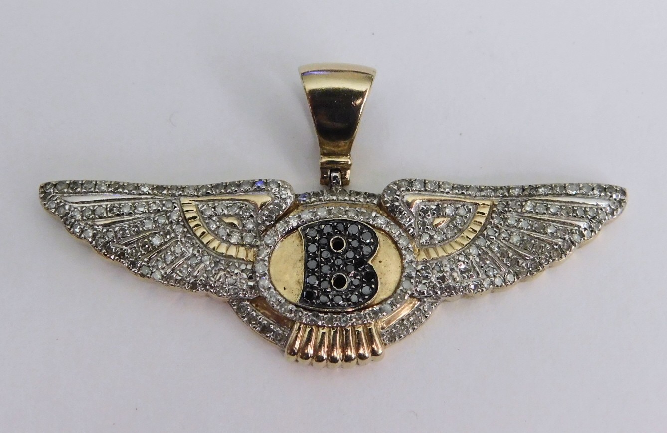 BENTLEY 10k Yellow Gold & Diamond Large Pendant – 2″ Across – 7.2 grams