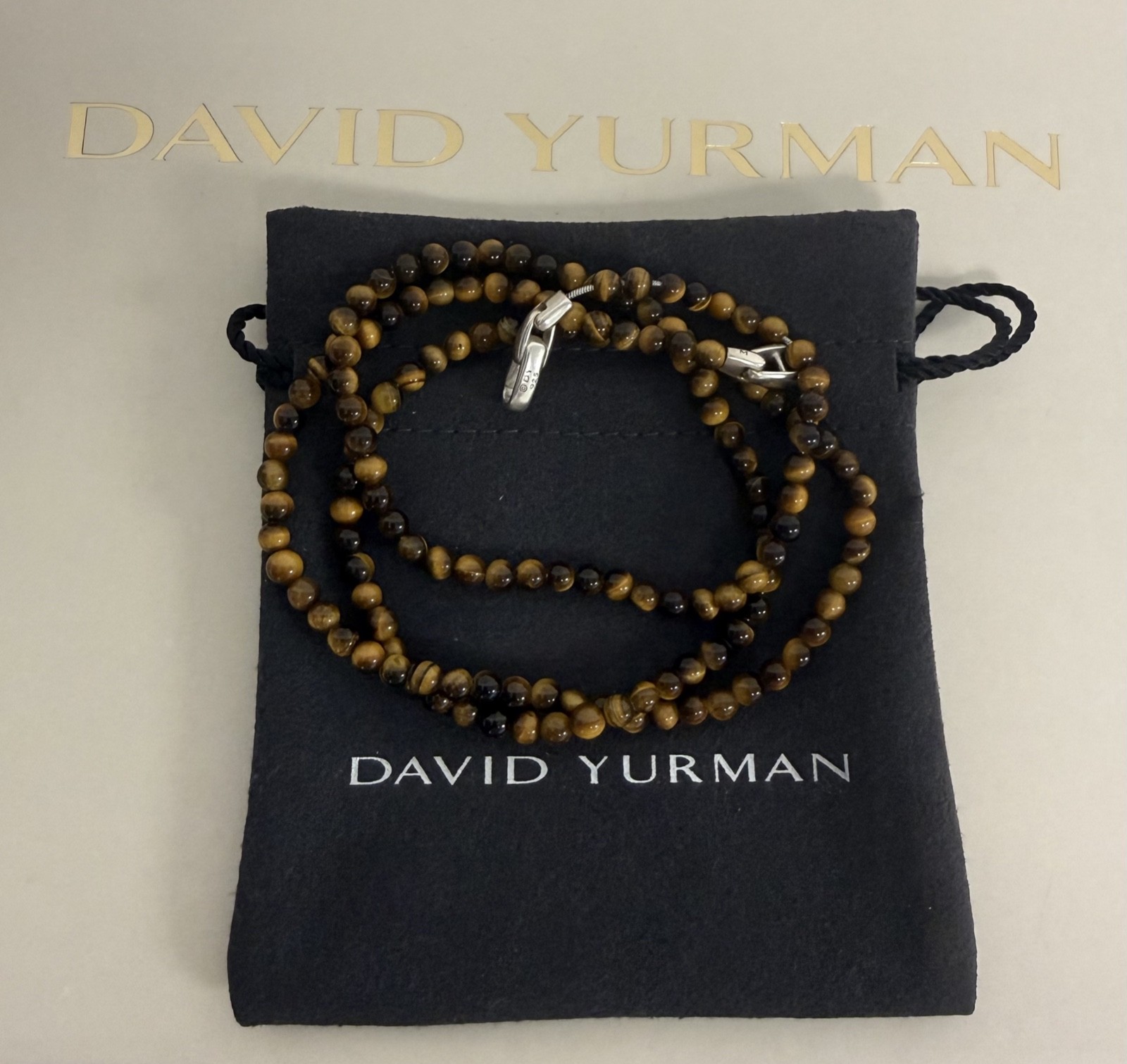 David Yurman .925 Sterling Silver Beads Tiger’s Eye 4mm Necklace 26″
