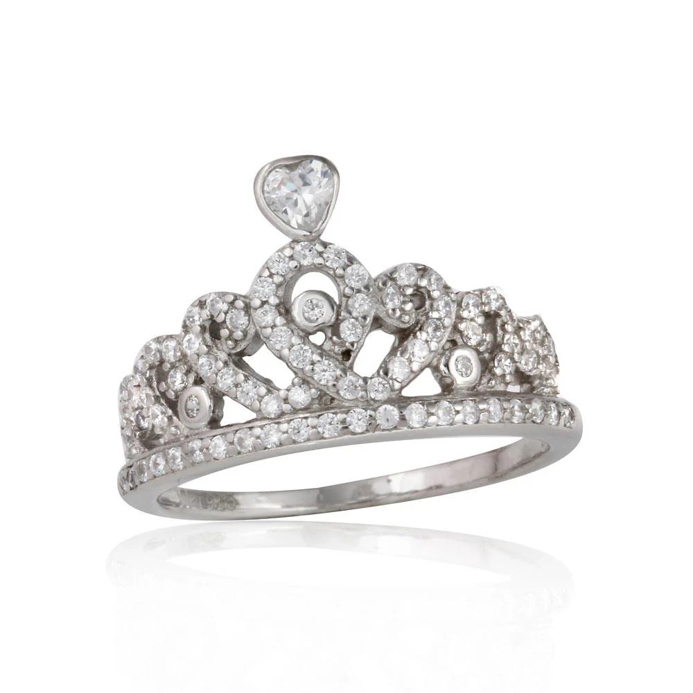 Sterling Silver 925 Rhodium Plated CZ Tiara Ring