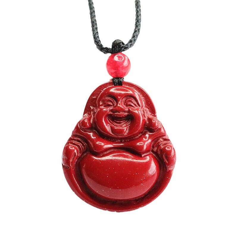 Male Female Laughing Buddha Pendant Jewelry Cinnabar Necklace Couple Talisman