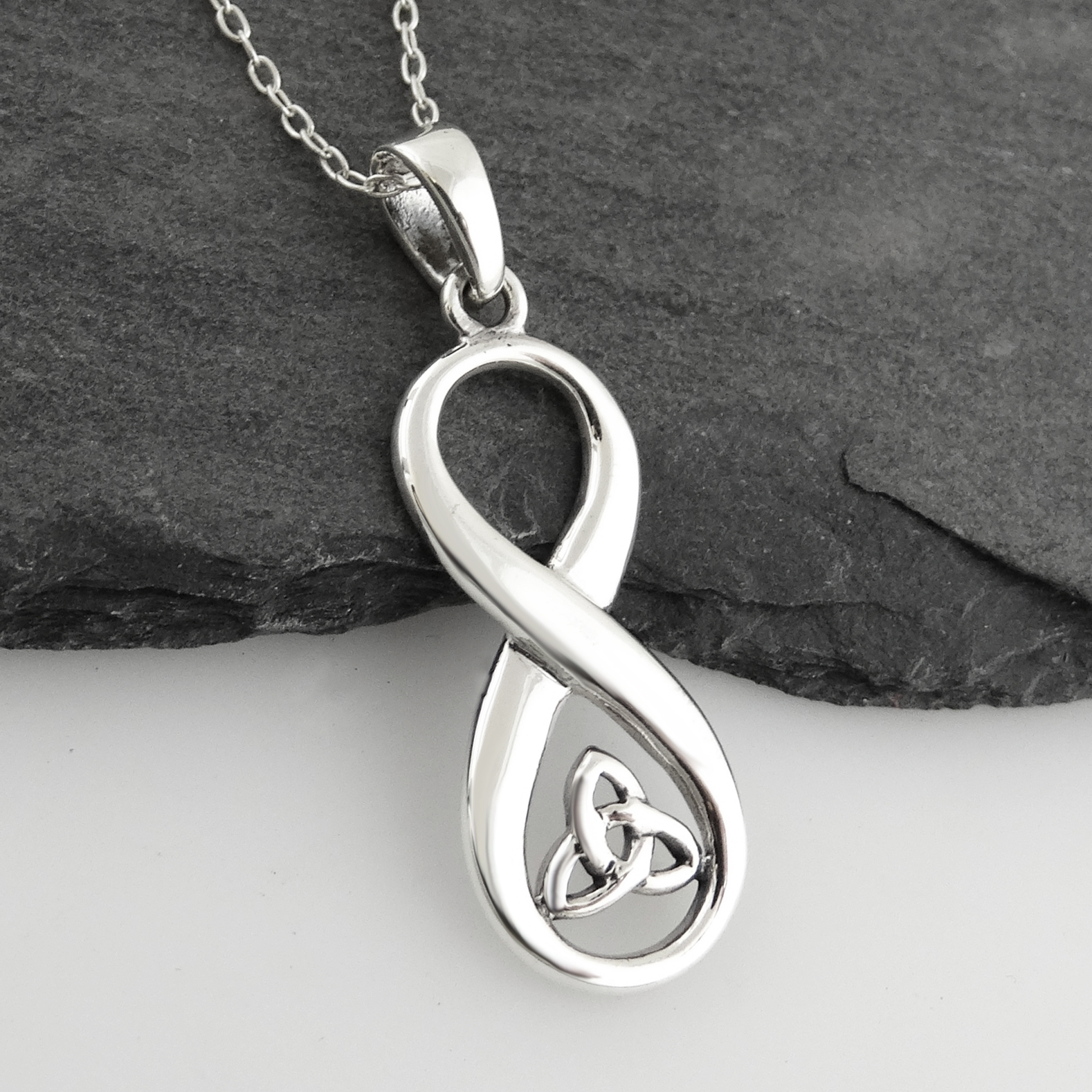 Trinity Knot Infinity Sign Necklace – 925 Sterling Silver Pendant Love Gift NEW