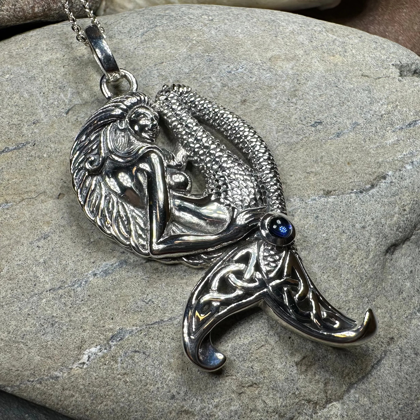 Celtic Mermaid Necklace in Sterling Silver 925 Large Nautical Beach Pendant