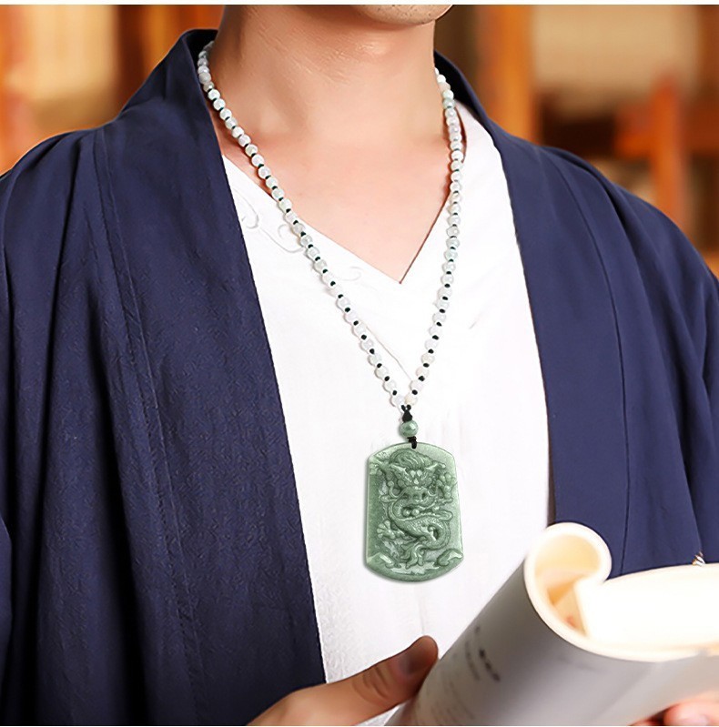 Natural A Green Jade Jadeite Imperial Dragon Pendant Beads Neckalce Certificate