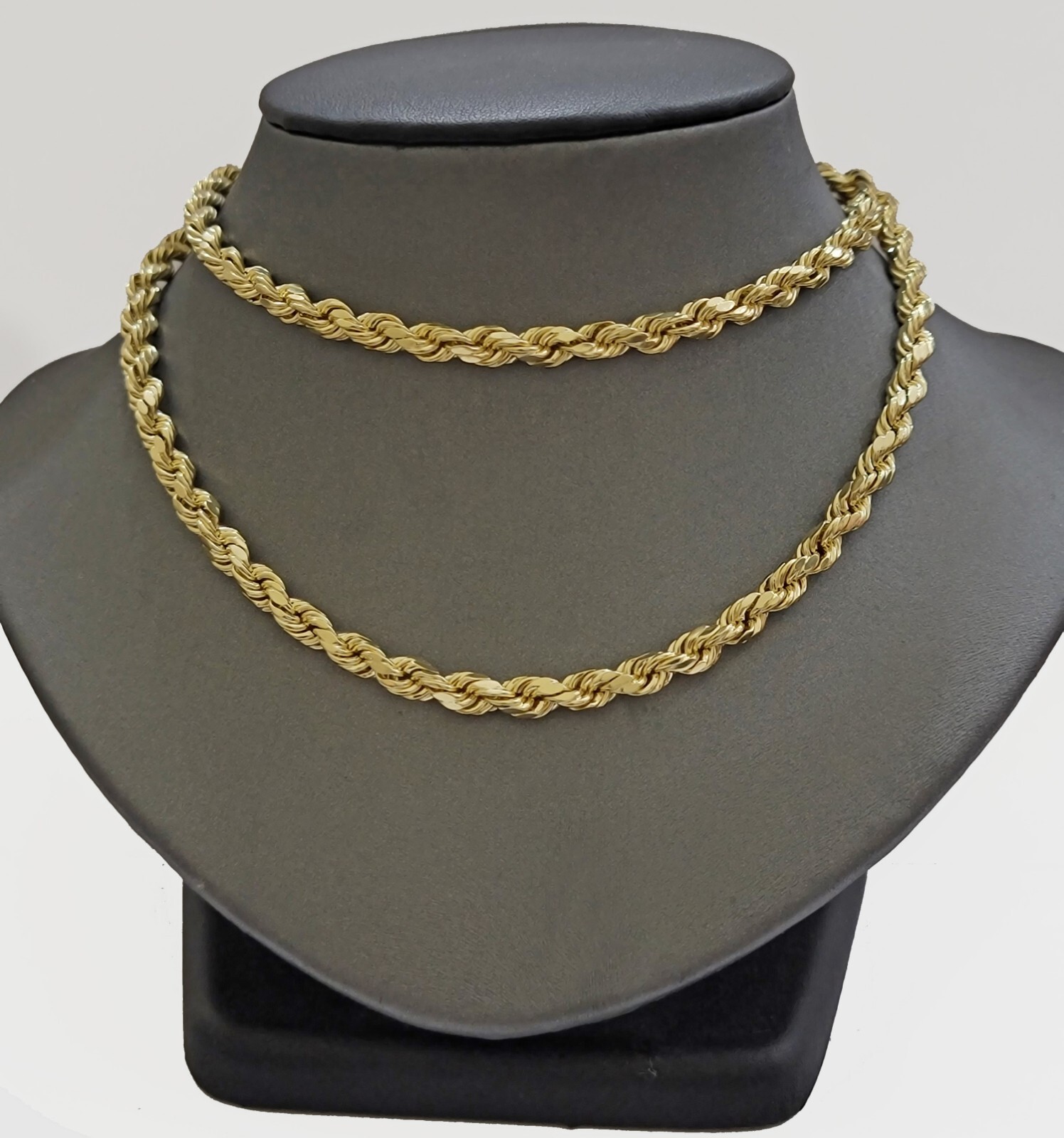 Real Gold 10k Rope Chain Necklace 5mm Mens 18″-26″ 10kt Yellow Gold Diamond cuts