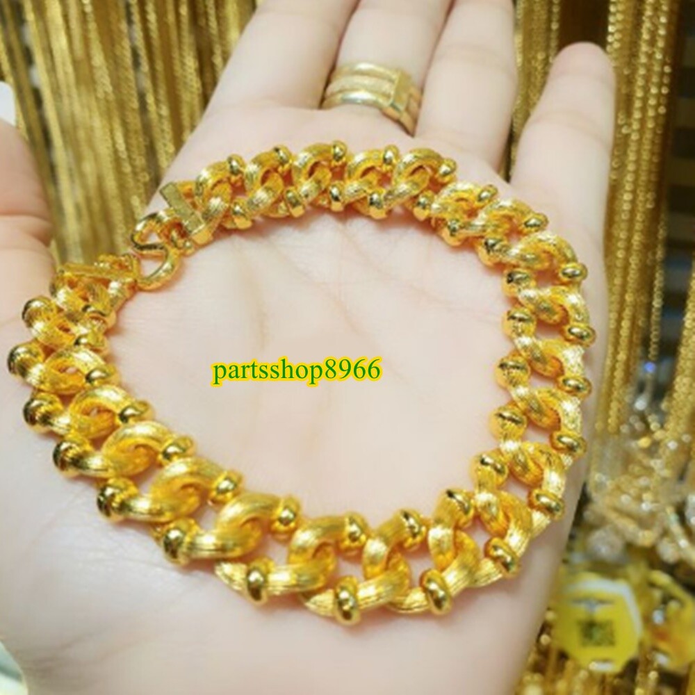 Thai Gold Plated 24k Solid Bracelet Yellow Chain Pendant 2 Baht Jewelry 16-20 cm