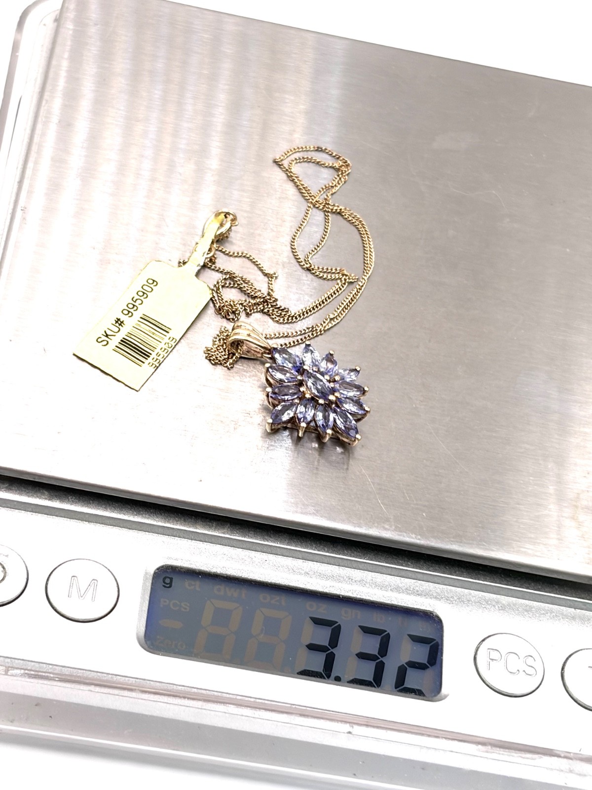 New Sterling Silver Gilt Tanzanite Cluster Pendant Necklace