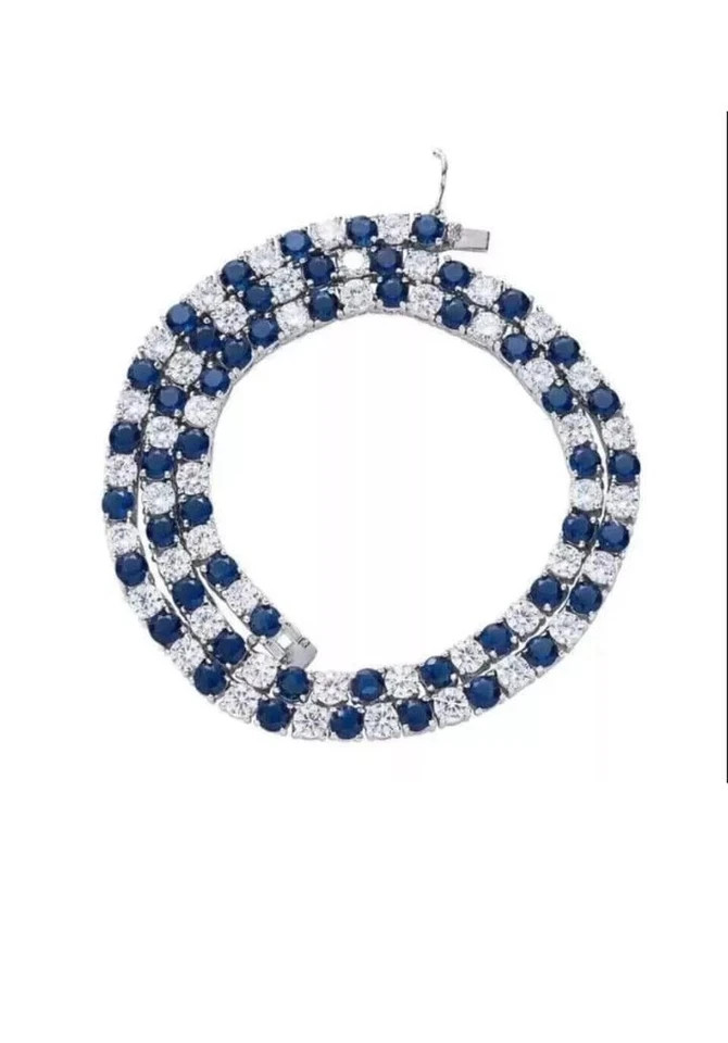 16Ct Round-Cut Lab Created Blue Sapphire Tennis Necklace 14k White Gold Plated