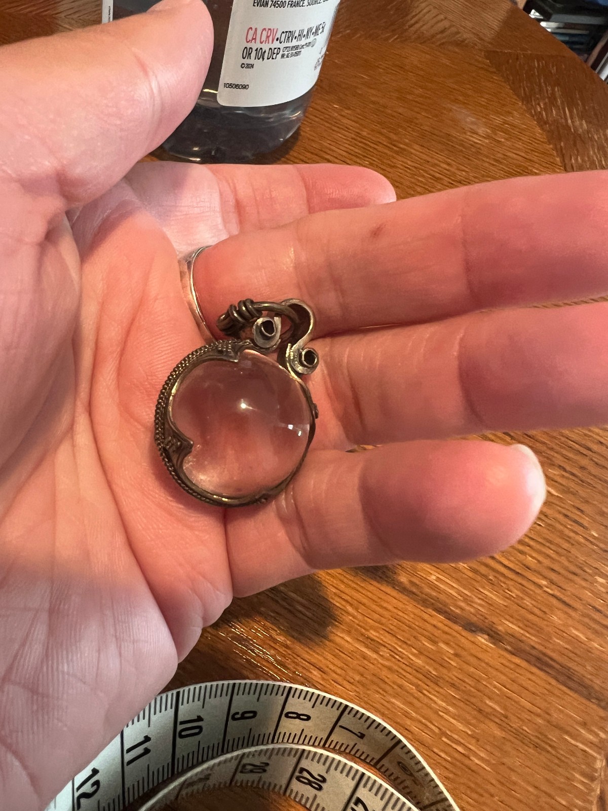 Large Exceptional Swedish Gotland Crystal Ball Oxidized Sterling Silver Pendant