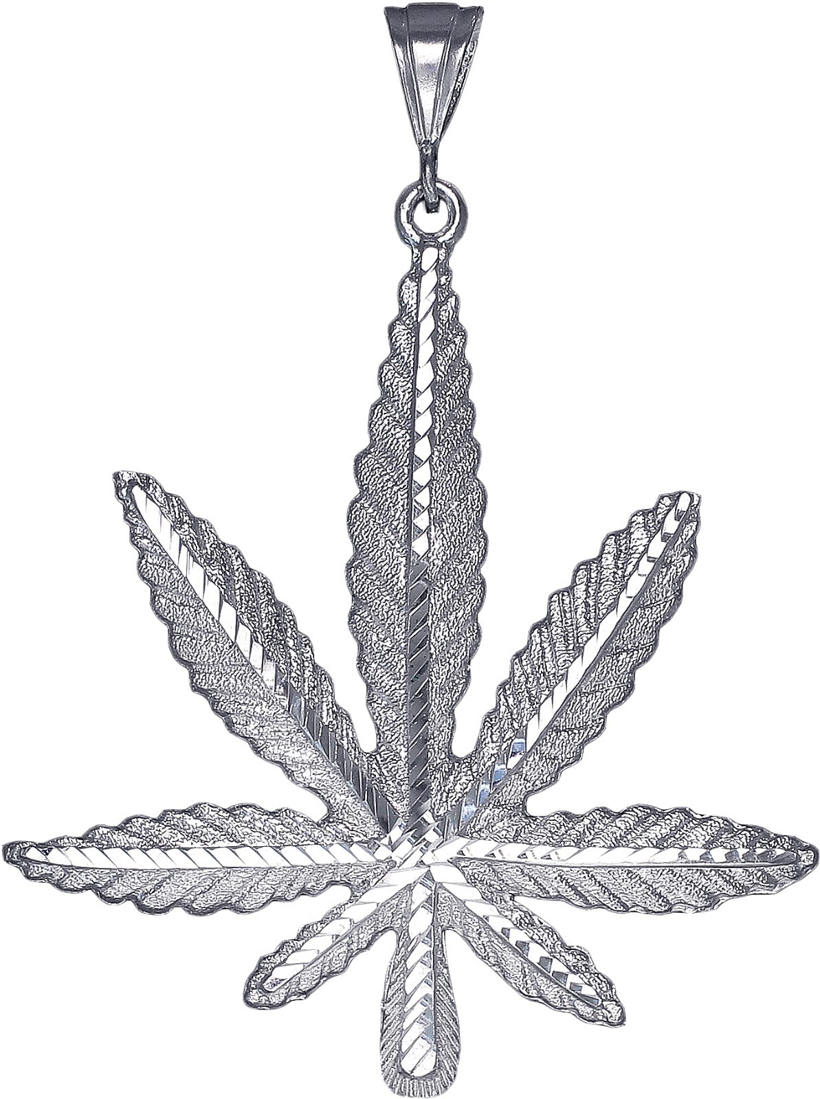Sterling Silver Marijuana Leaf Pendant Necklace Diamond Cut Finish with Chain