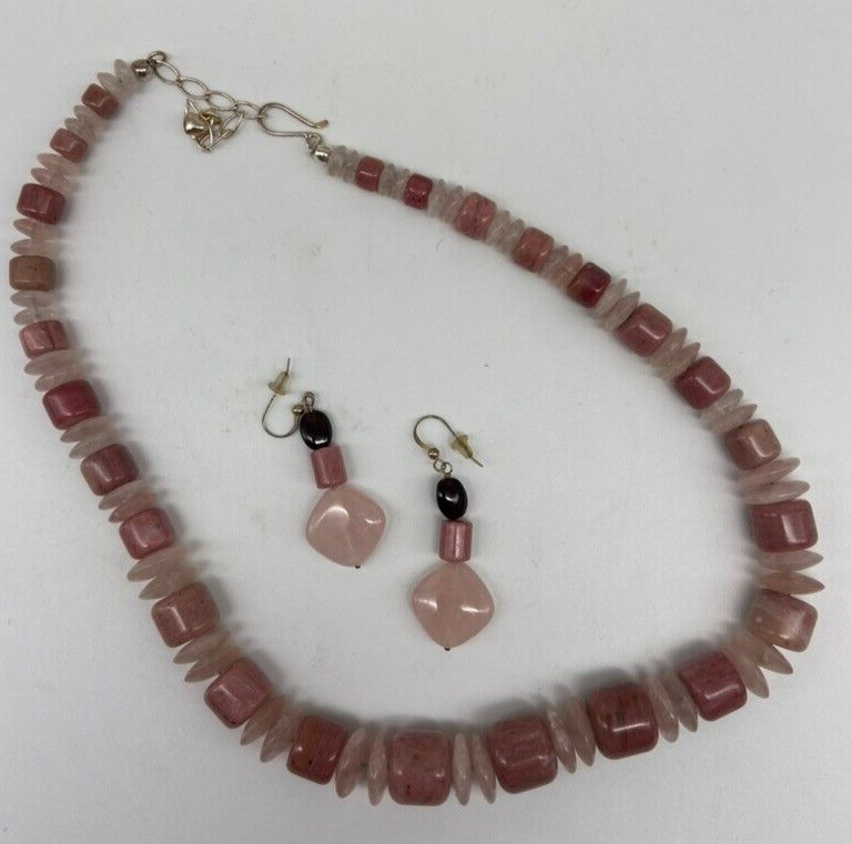 Jay King DTR Mine Finds Necklace & Earrings Pink Rondellelle .925 Graduated 19″
