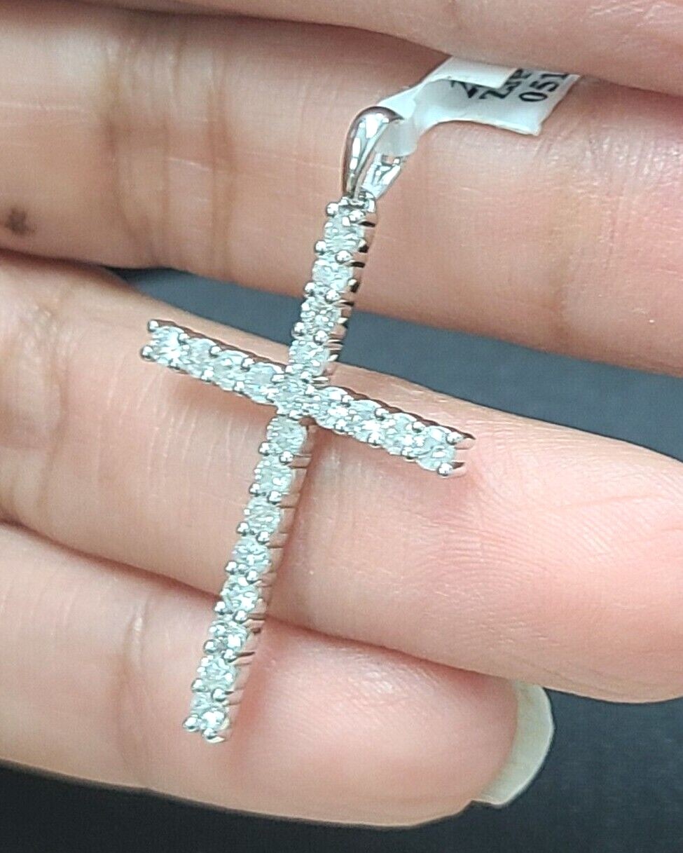Deal! 0.75CTW GENUINE DIAMOND CLUSTER CROSS PENDANT CHARM IN 14K GOLD 34MM