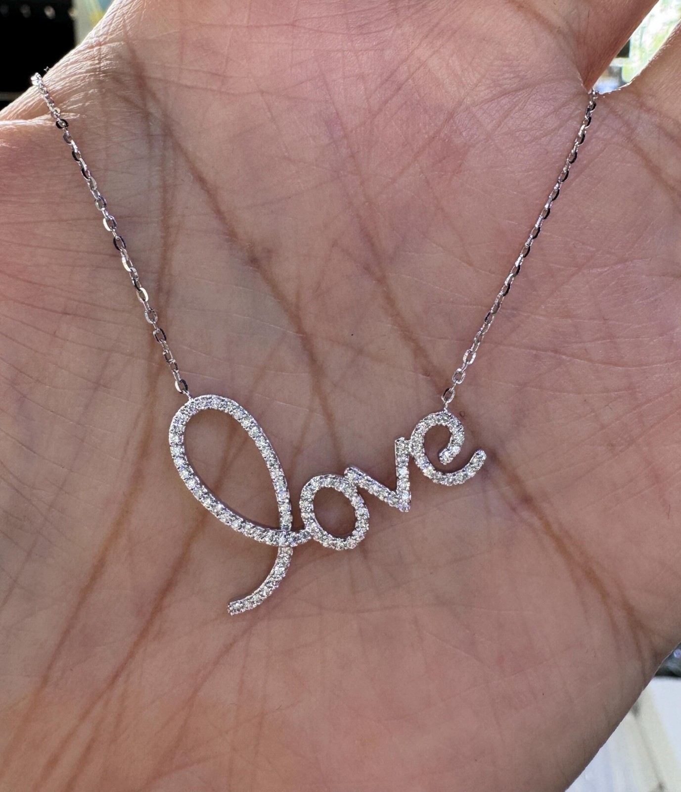 For Girlfriend Natural Diamond Love Name Pendant In 14K White Gold 18” Chain