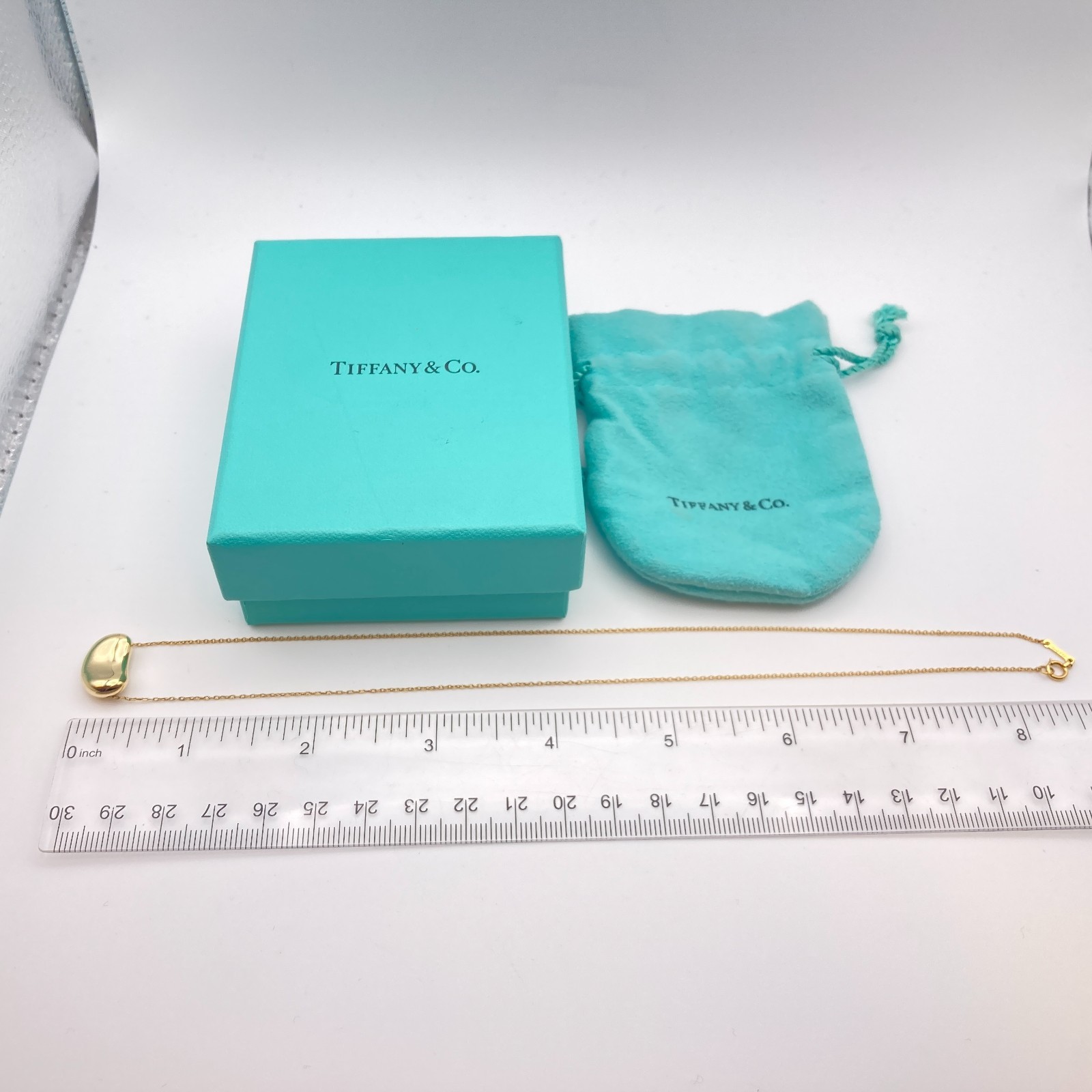Tiffany & Co. 16mm Gold Bean Pendant Necklace 16″ Elsa Peretti 5.7g