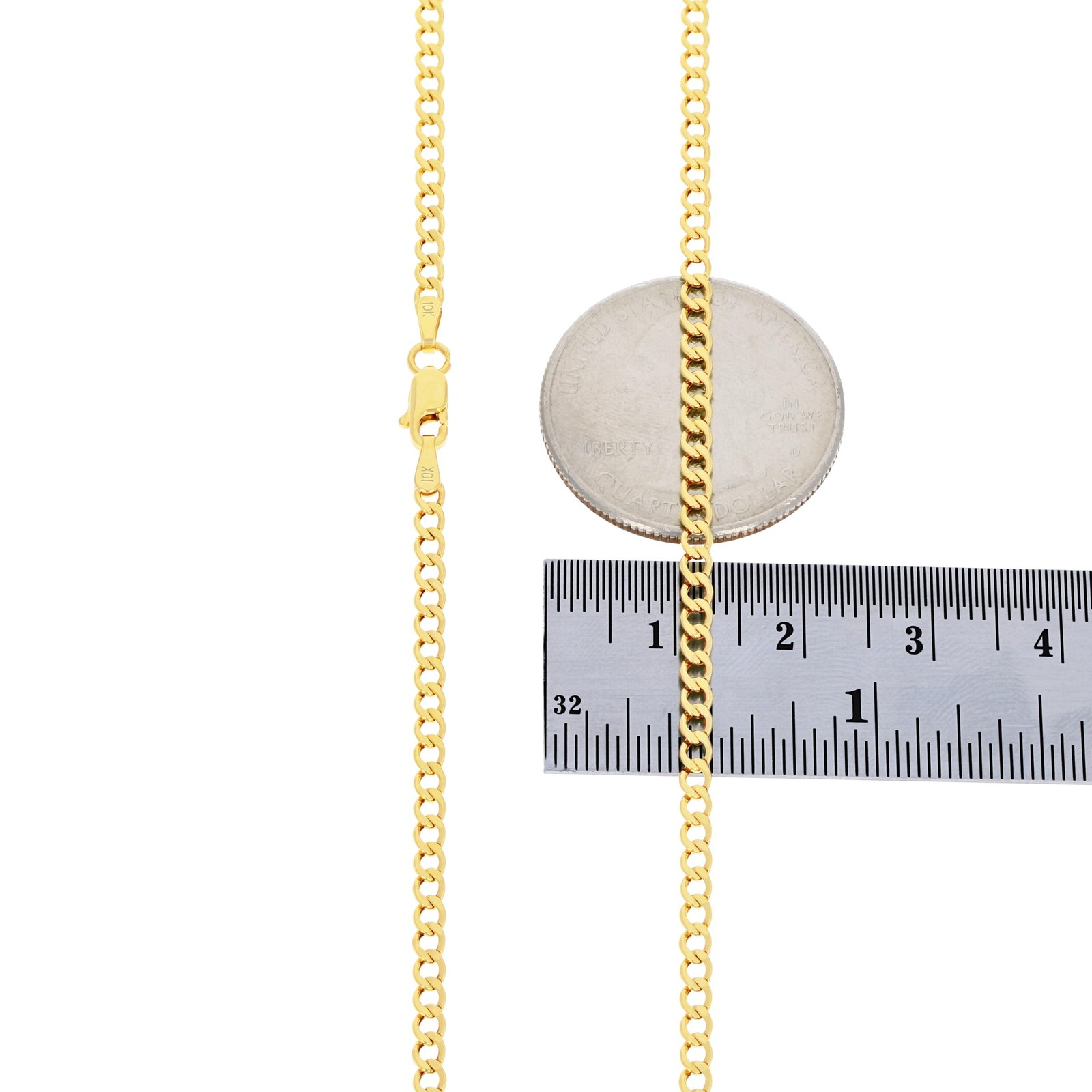 10K Yellow Gold 2.5mm Italian Cuban Curb Chain Link Necklace Mens Women 16″- 26″