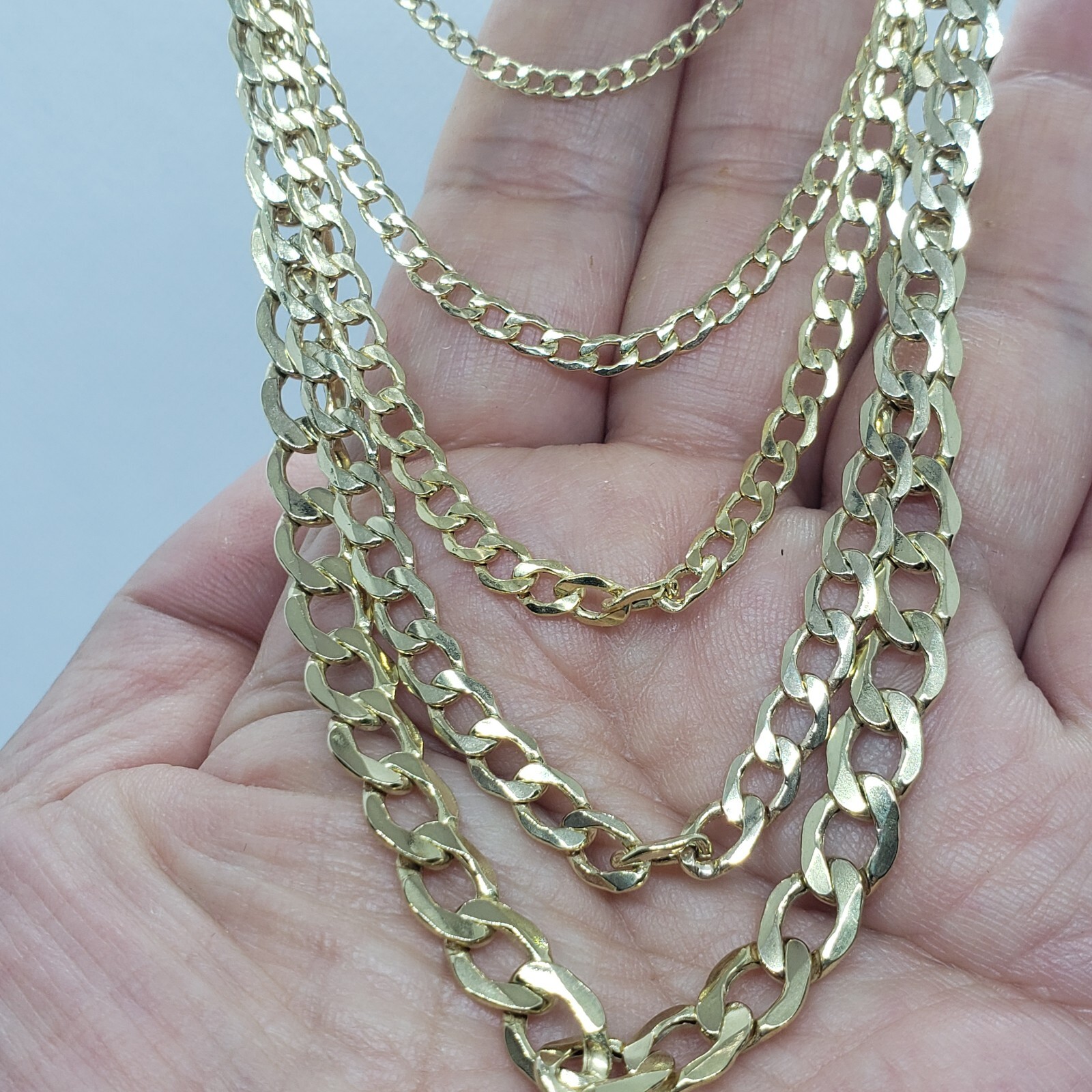 10K Yellow Gold Hollow Cuban Curb Chain Link Necklace Bracelet 3.5mm 4.5mm 7~30″