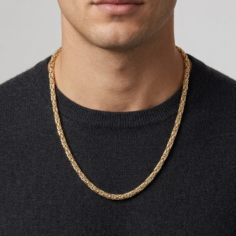 14K Gold Byzantine Chain Necklace Round Polished Yellow Finish Men Women QVC