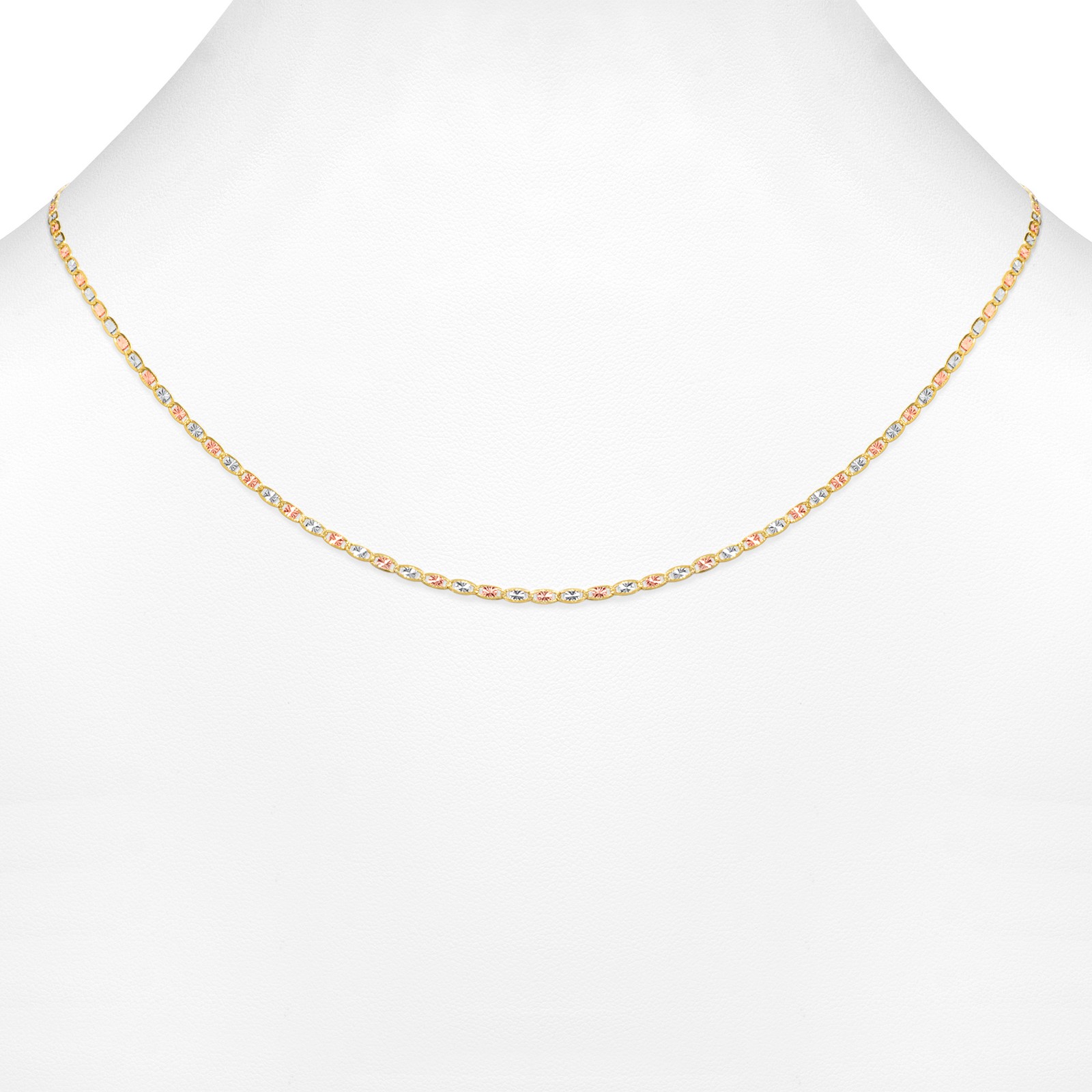 10K Solid Tri Yellow Rose White Gold 2mm Valentino Chain Womens Necklace 16″