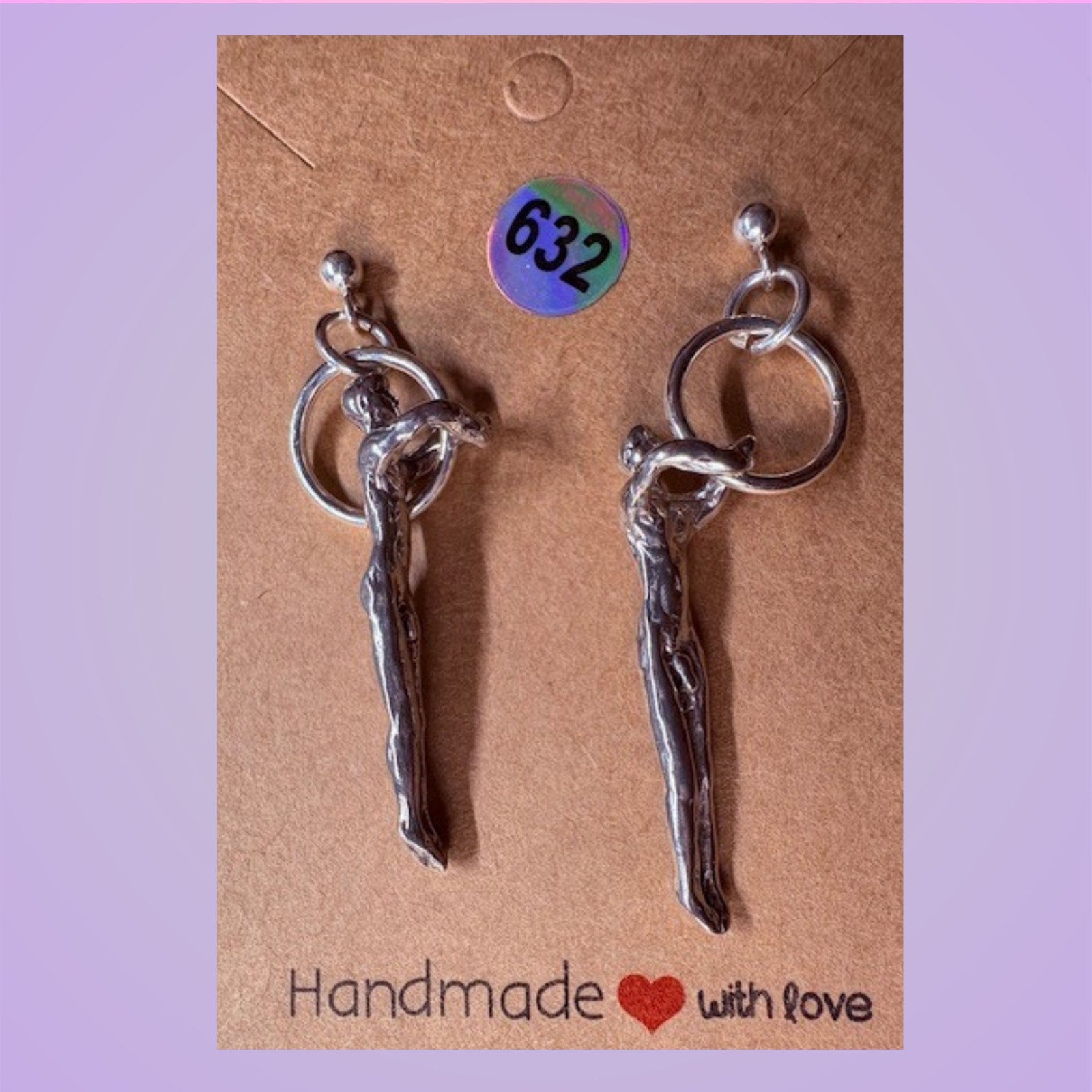 Pair of Male Bodies 925 Ear Rings on silver ball posts LGBT signed JKL 632