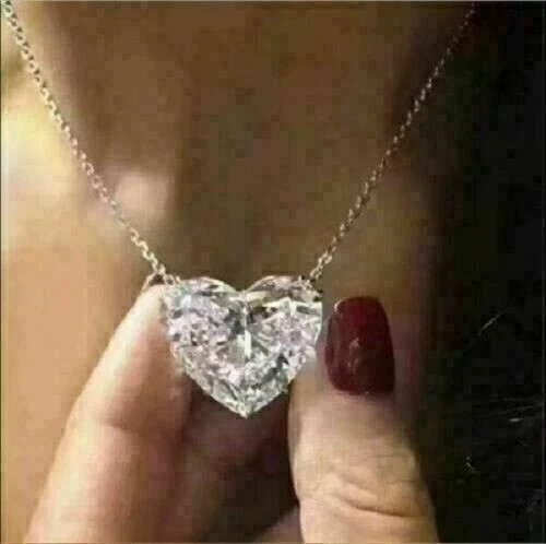 3Ct Heart Cut Lab Created Diamond Solitaire Pendant 14K White Gold Finish