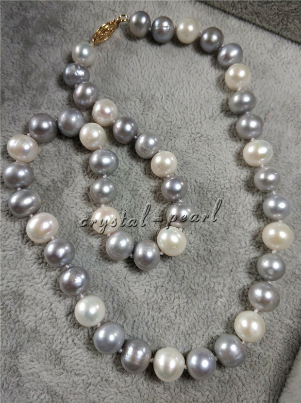30/20/18/16 ”natural 8-9mm AAA+ white GREY pearl necklace 14k gold clasp