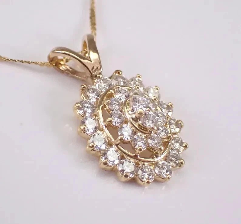 Moissanite Pendant Necklace 2.00CT Round Cut 14K Yellow Gold Plated