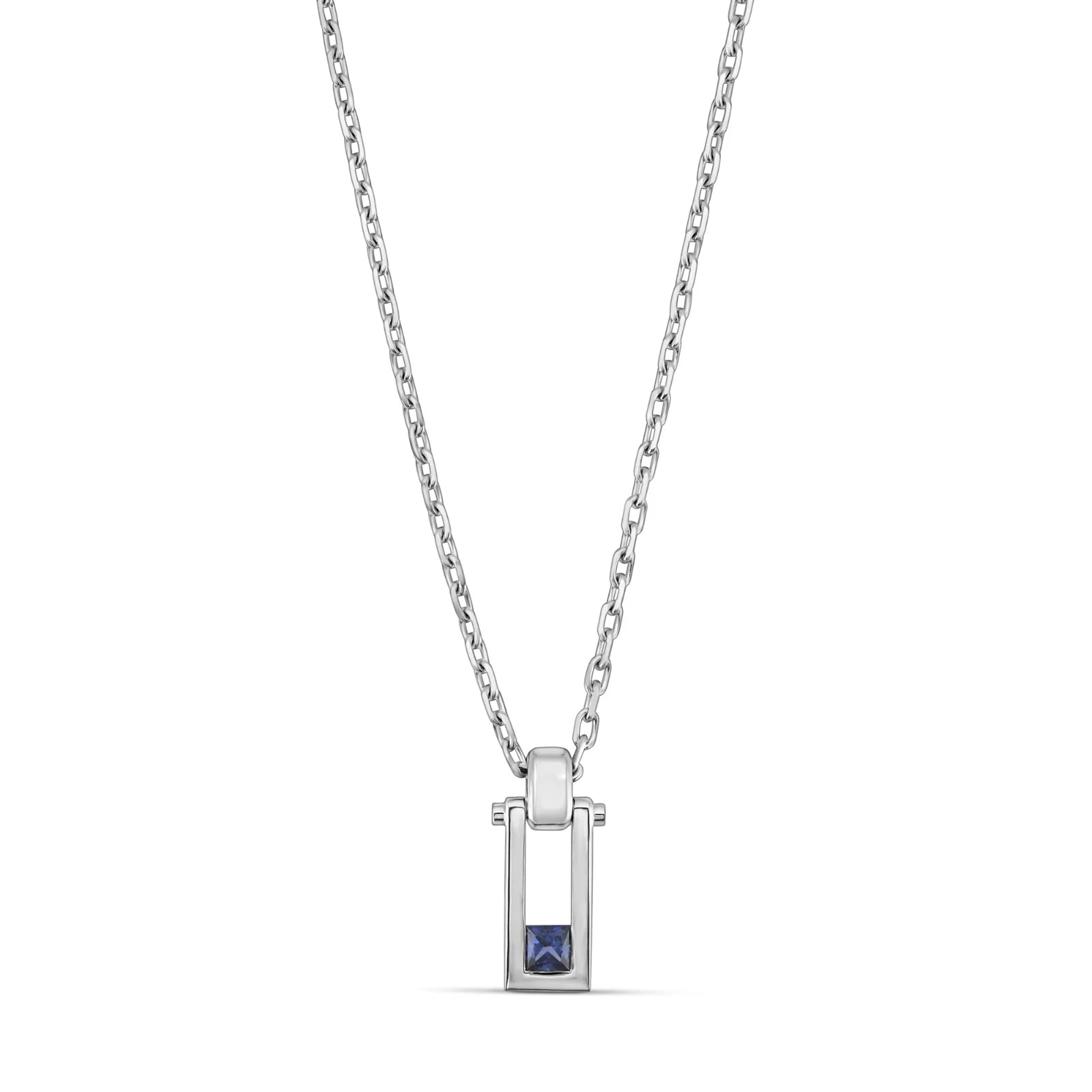 0.40Ct Lab Created Blue Princess-cut Sapphire & Diamond Men’s 925 Silver Pendant