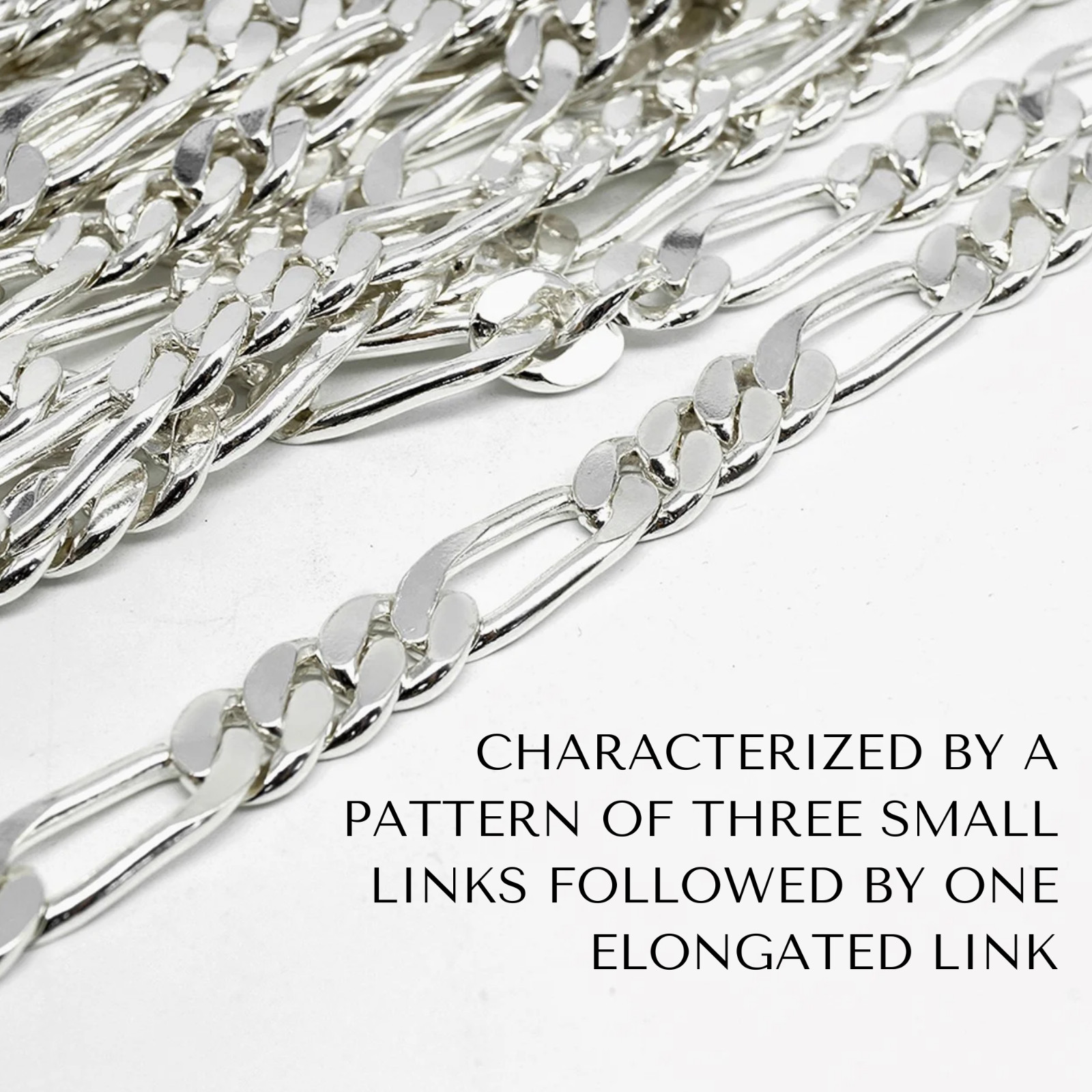 Real Sterling Silver UNISEX Figaro Solid Chain Bracelet or Necklace 925 Italy