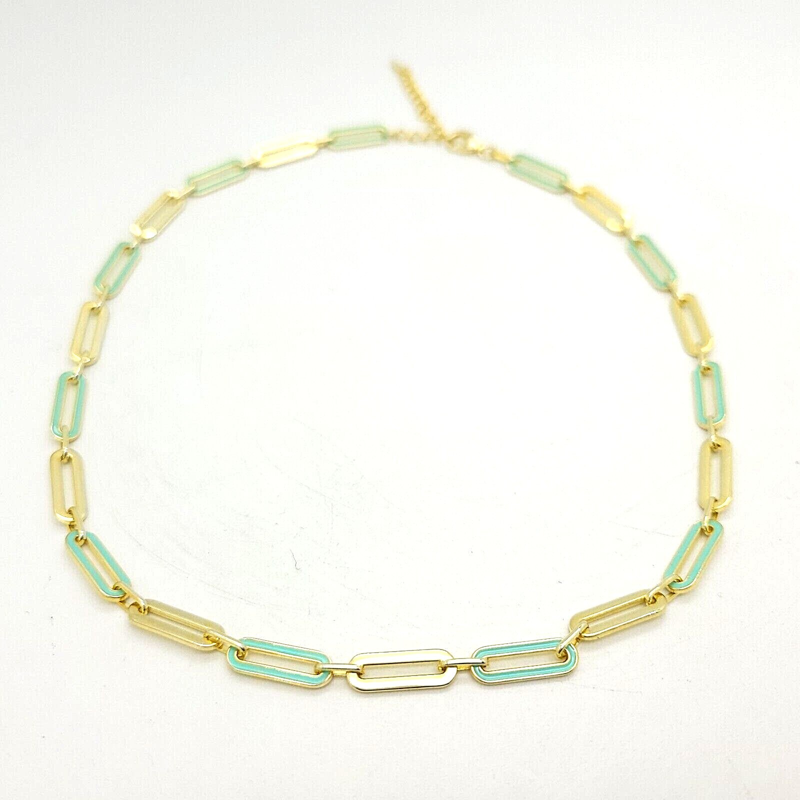 Adinas Jewels Sterling Silver Gold Tone Pastel Green Enamel Paper Clip Necklace