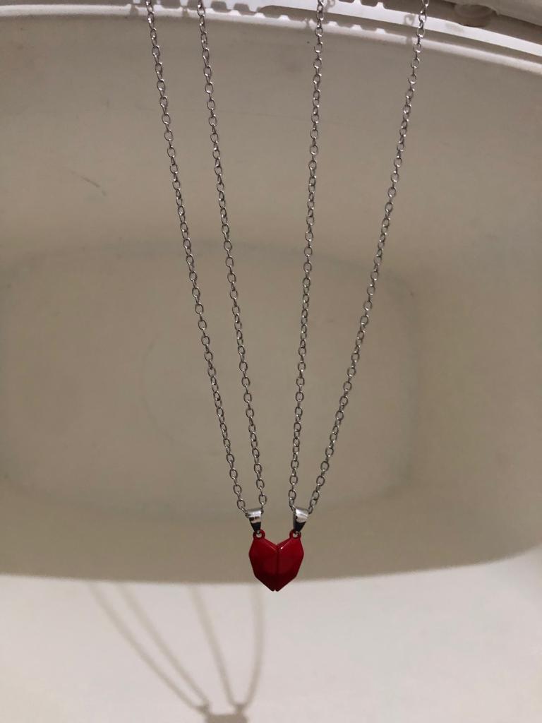 Korean Magnetic Chain Couple Lovers Gothic Heart Necklace Cut into Two Hearts Me