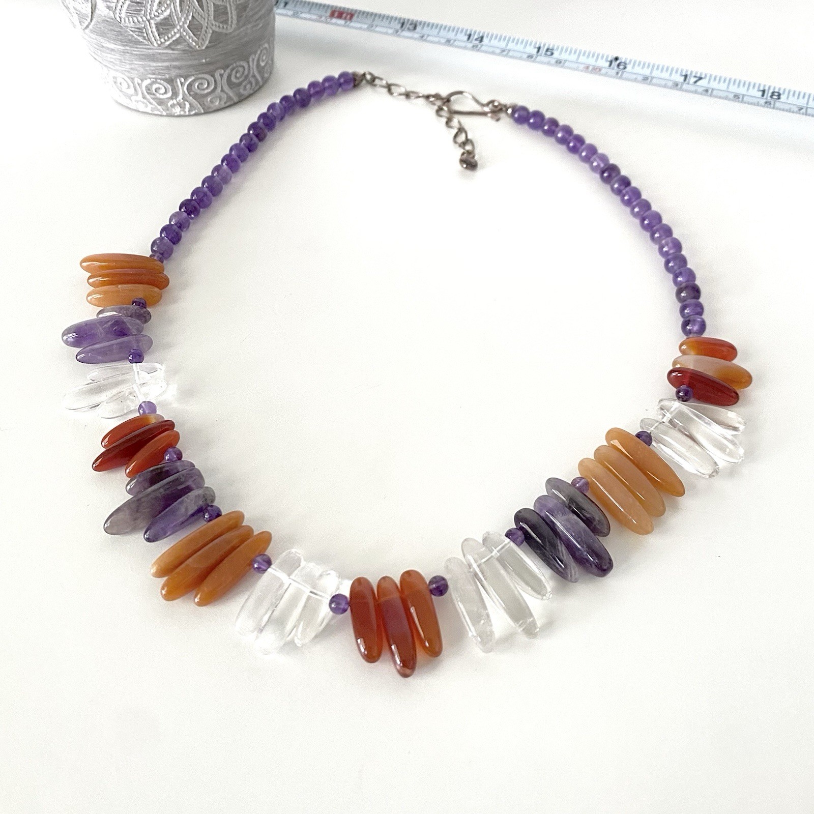 Jay King DTR Amethyst Carnelian Clear Quartz Claw Shard Necklace Estate Sterling