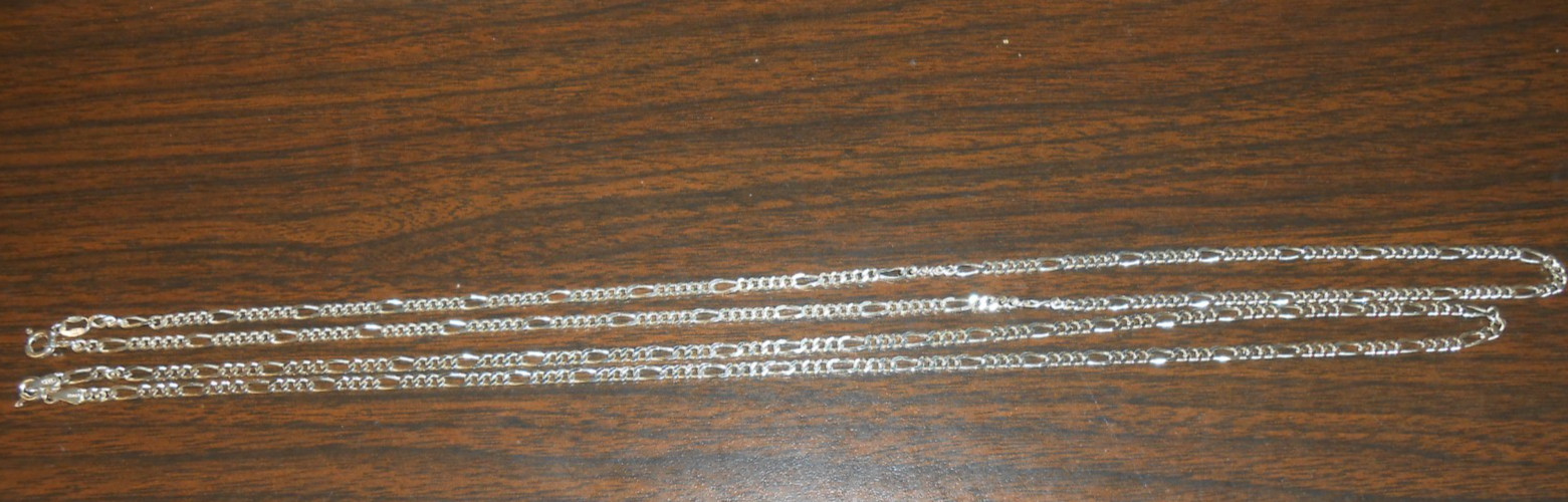 22″ and 23.5″ FIGARO NECKLACE CHAINS MARKED 925 ITALY – 18.57 GRAMS PRE-OWNED