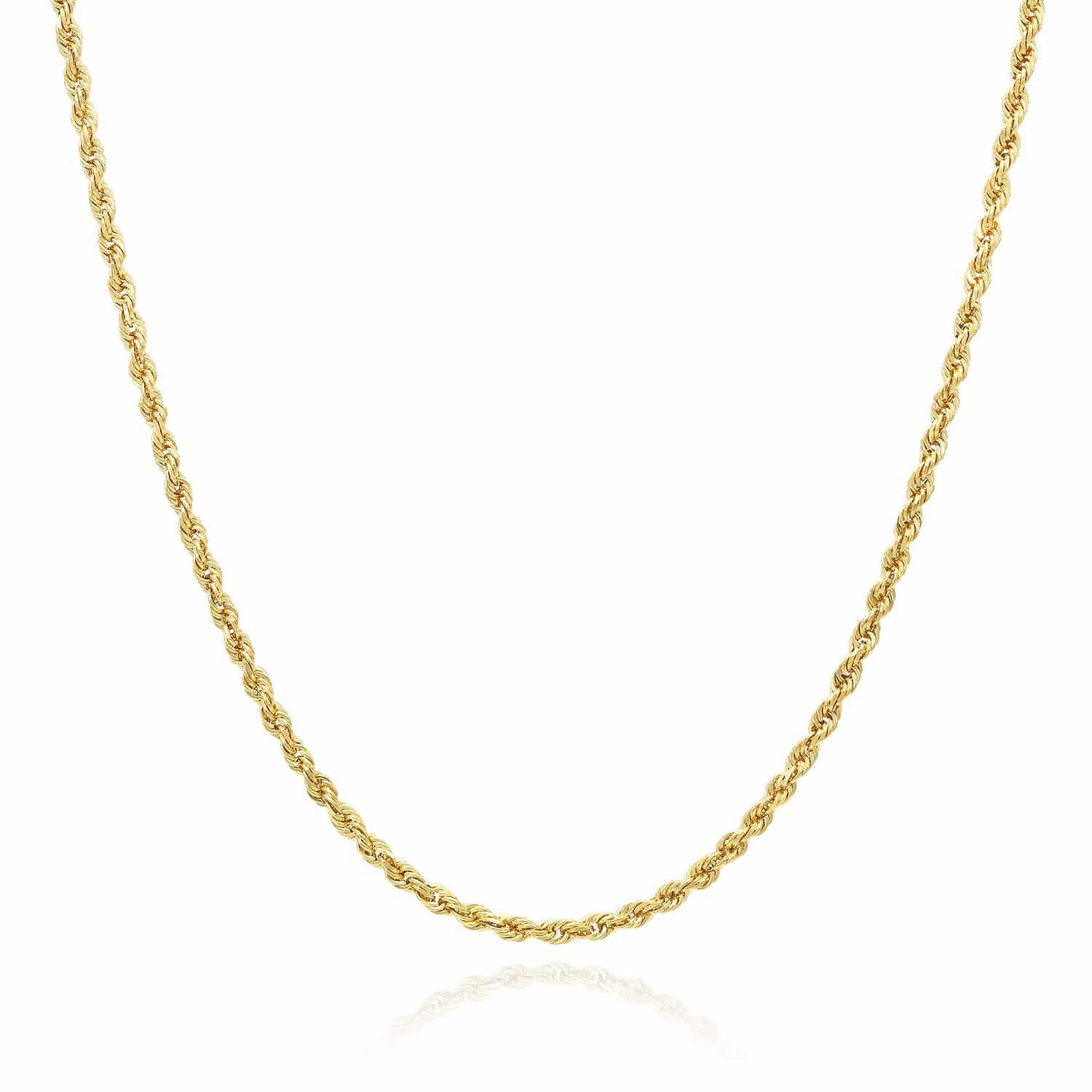 10K Yellow Gold 2mm Diamond-Cut Rope Chain (Solid Links) 16″-26″