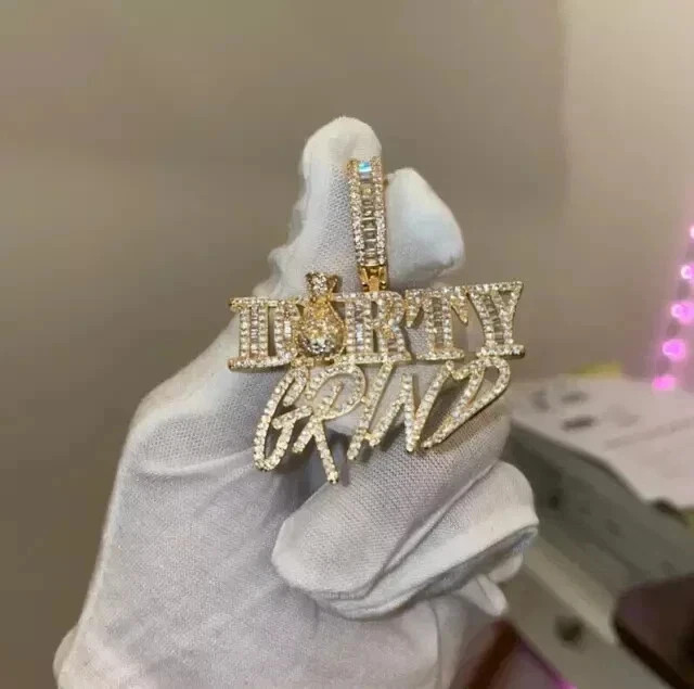2Ct Round Cut Moissanite Customized Letter Pendant 14K Yellow Gold Plated Silver