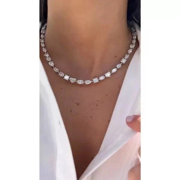 15CT Multi Cut Tennis Necklace Real Moissani 14K White Gold Plated Silver