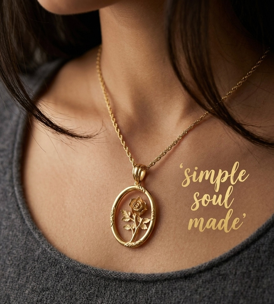 Gold Plated Rose Flower Pendant 925 Sterling Silver Floral Necklace Charm