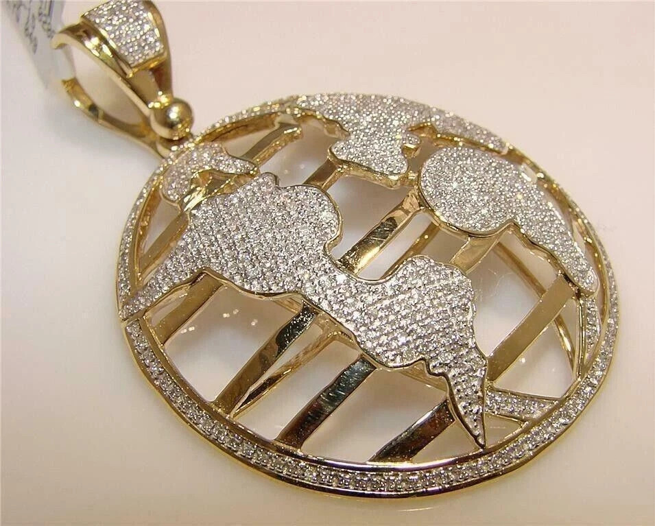 Men’s 2Ct Lab Created Moissanite Round Globe Pendant Real 10K Yellow Gold