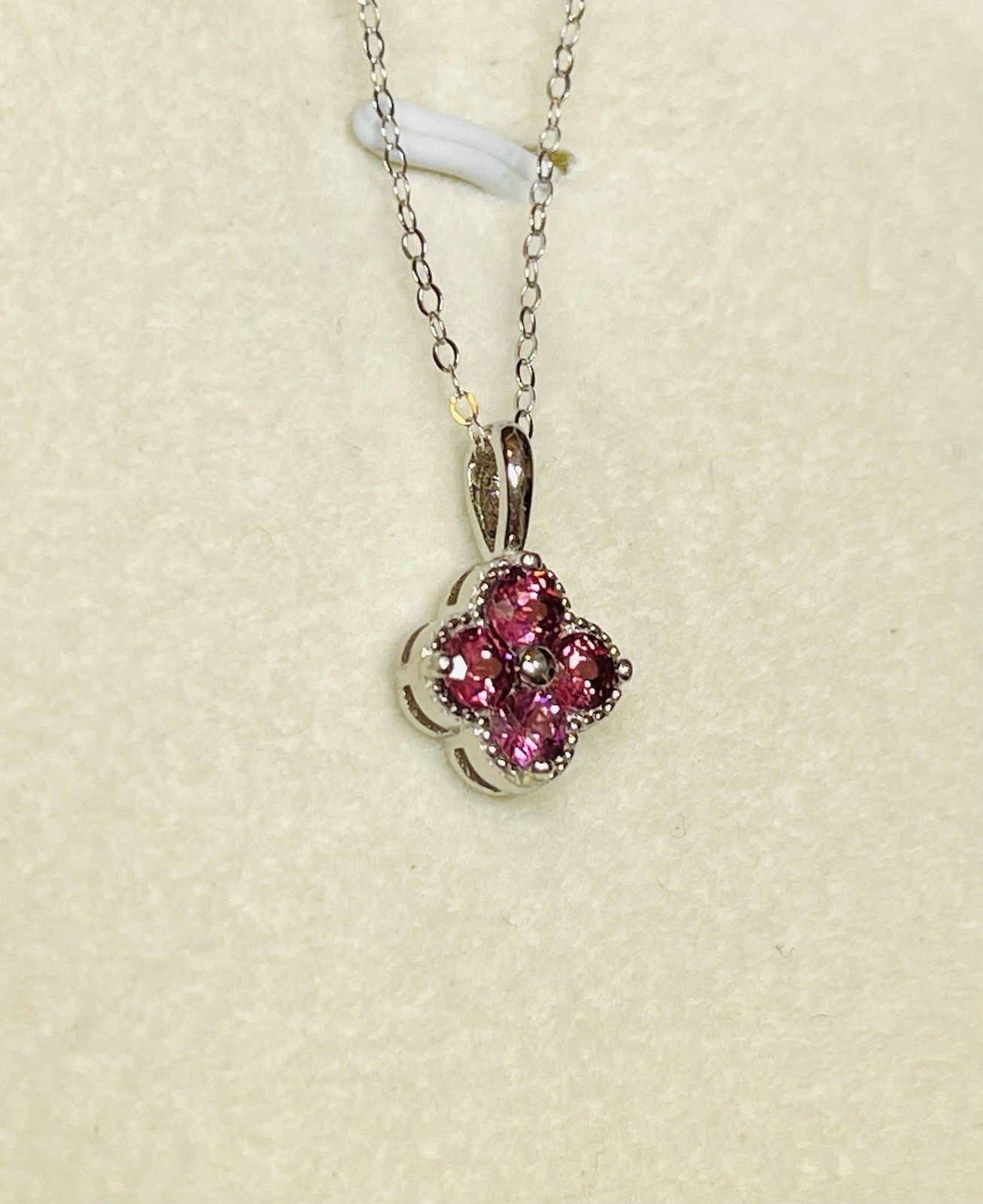 Real 925 Sterling Silver Natural Rhodolite Purple Garnet Clover Pendant Necklace