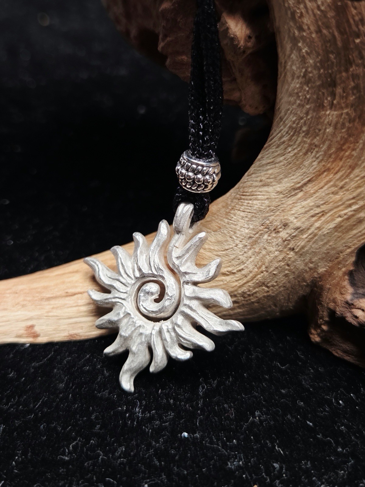 Solid 999 Fine Silver Sunburst Pendant 30-28-4mm 9g Handmade Bohemian Amulet