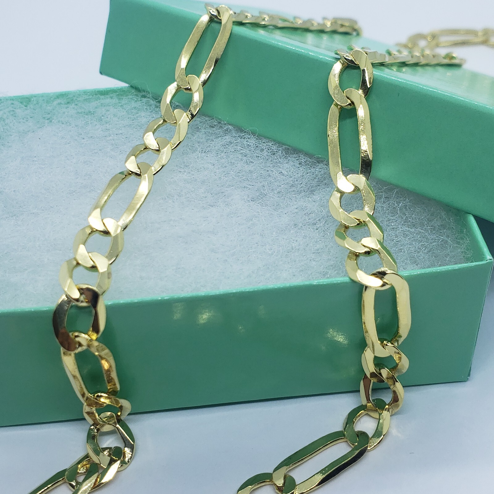 Authentic 14K Solid Gold Figaro Link Chain Men Women 7mm~8.5mm Necklace 7″~30″