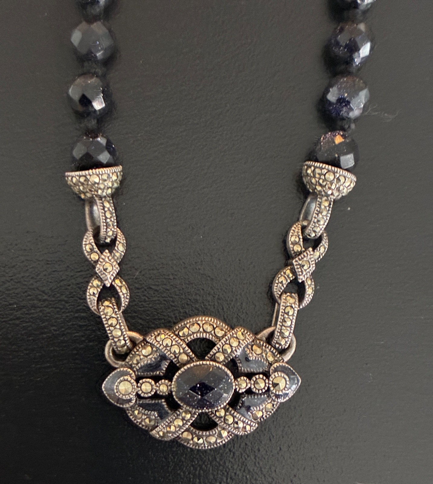 Vintage Judith Jack Sterling, Marcasite & BLUE SUNSTONE Necklace & EARRINGS TOO